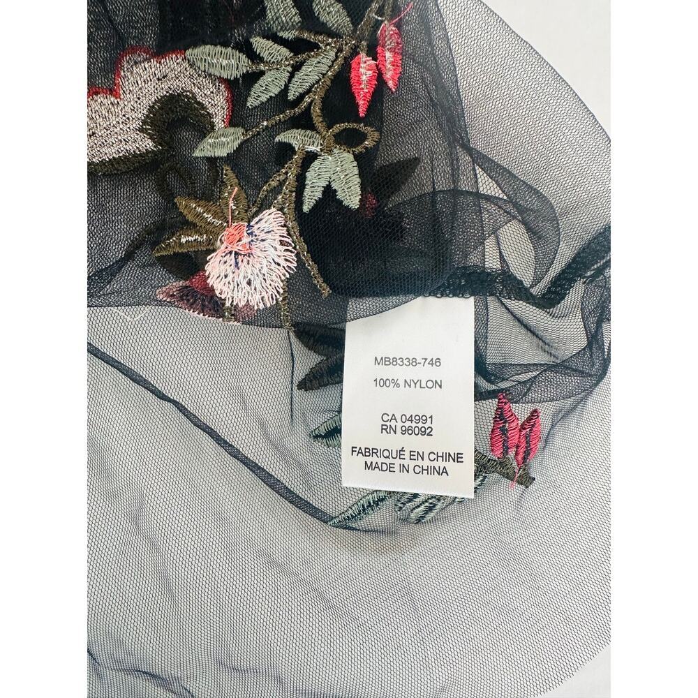 NWT Dalia Black Mesh Boho Floral Embroidered Flutter Sleeve Blouse - Size L - Picture 4 of 5